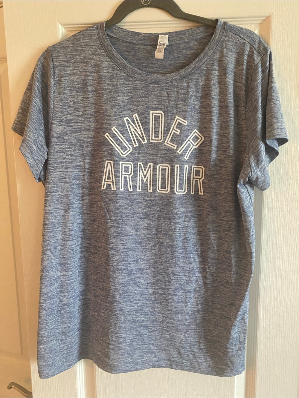 Under Armour Heather Blue Logo Tee with White Lettering